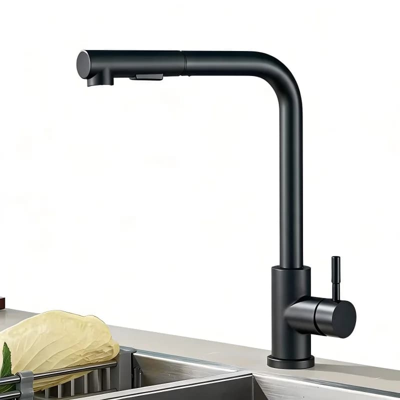 Black Stainless Steel Pull Out Kitchen Mixer Tap Deck Mount Sink Faucet 2 Modes Stream Spray Hot Cold Water Flexible Spout