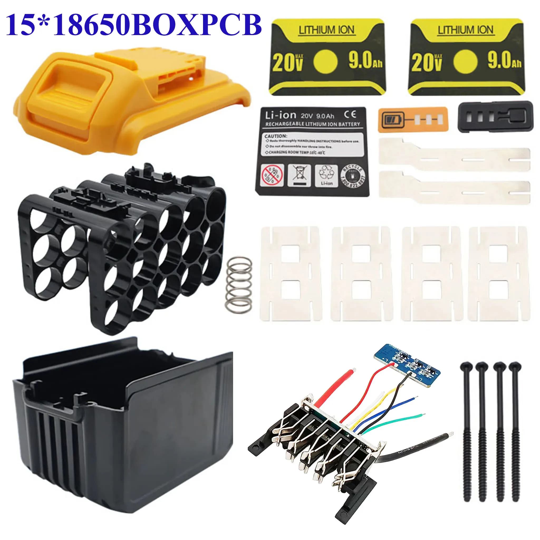 DCB200 Custodia per batteria agli ioni di litio 15*18650 BMS PCBA Custodia per circuito di protezione di ricarica per DeWalt 18V 20V per XR DCB206