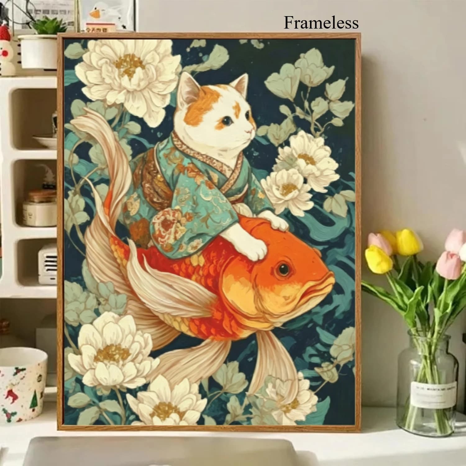 New Arrival Number Oil Painting Cat Riding A KoiKit Unframed Canvas Painting By Numbers DIY Handmade Artwork Wall for HouseDecor