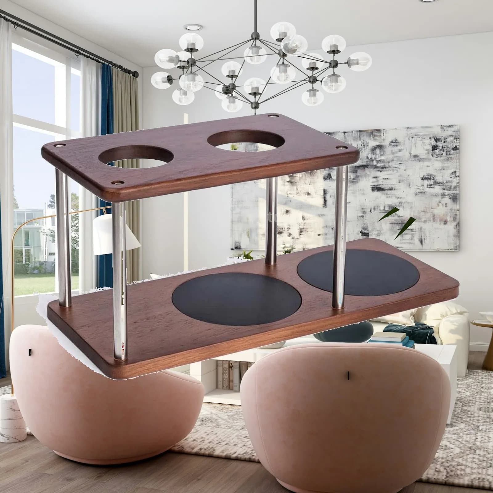 Coffee Brewing Stand Sapele Wood Pour over Rack Coffee Organizer Coffee Maker Shelf for Kitchen Coffee Bar