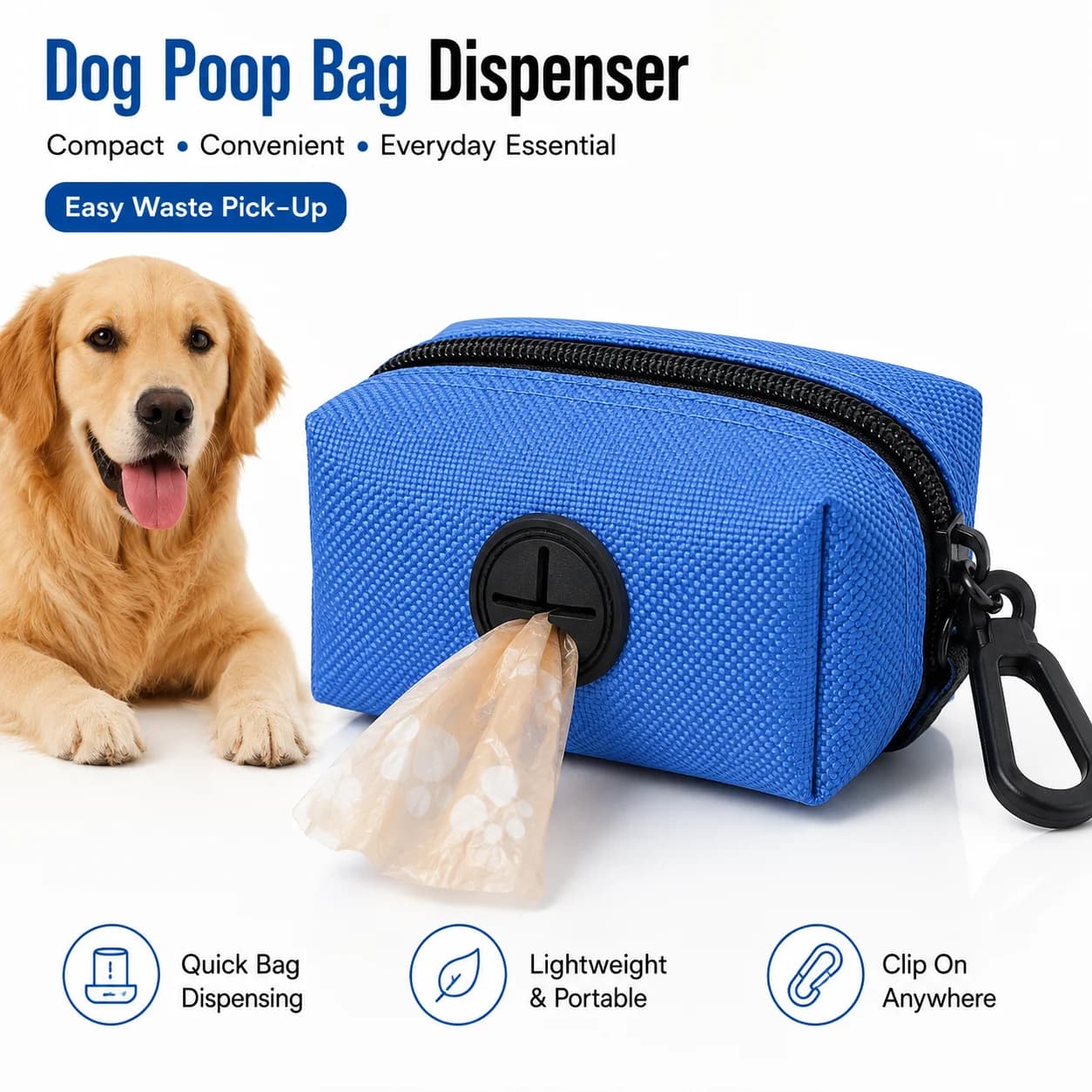 Dog Poop Bag Holder Pet Waste Bag Dispenser Portable Leash Pouch with Clip Zipper Storage Case for Dog Walking Outdoor Travel