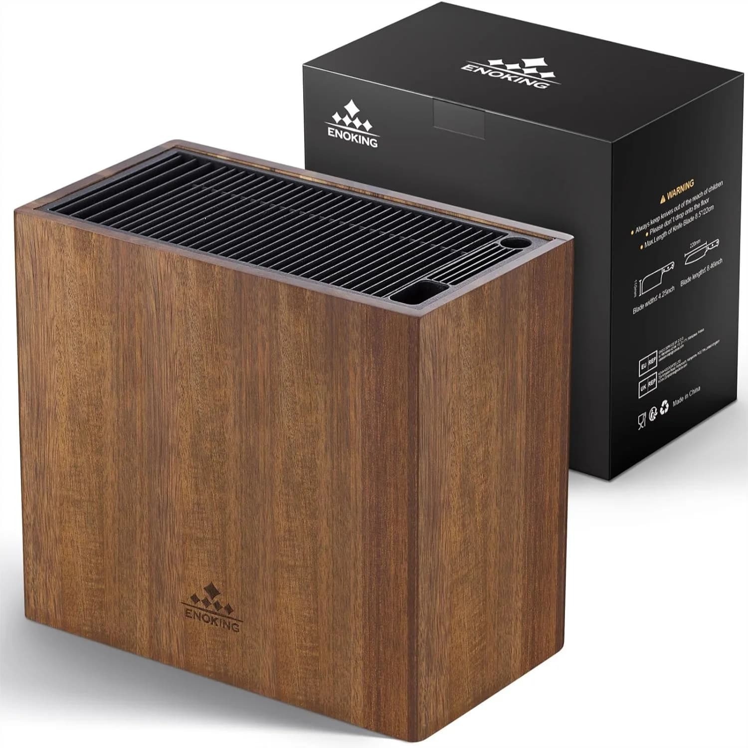 Portacoltelli XXL in Legno di Acacia, Blocco Universale per Coltelli con Fessure Protettive per le Lame, Contiene 26+ Coltelli, Forbici e Affilatori