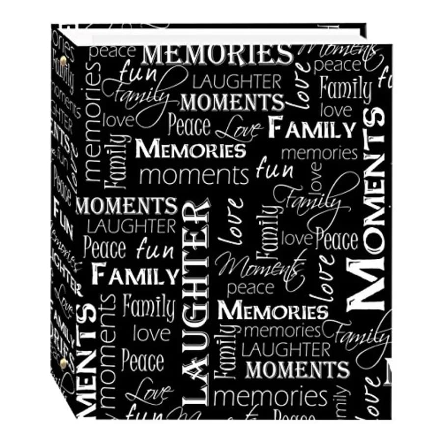 Magnetic Self-Stick 3-Ring Photo Album 100 Pages 50 Sheets,Black and White Words Design