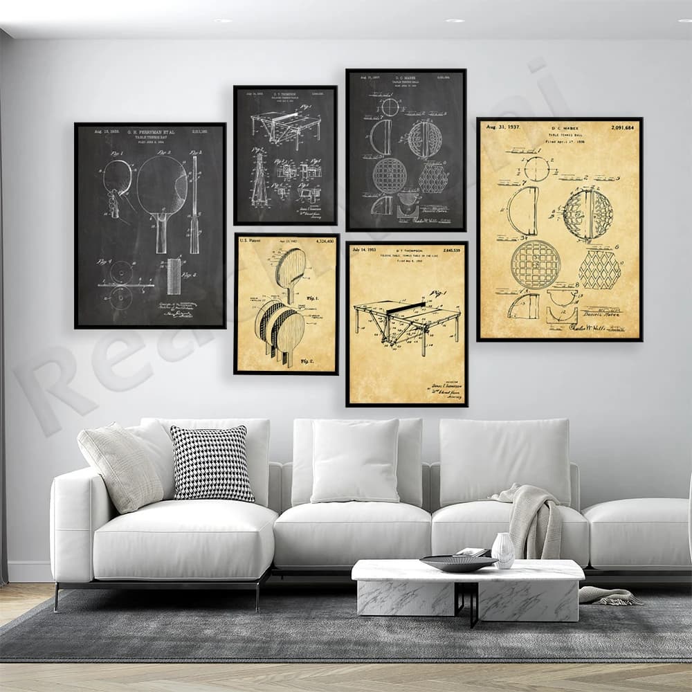 Table tennis patent print, table tennis poster, racket patent print, table tennis wall art decoration gift