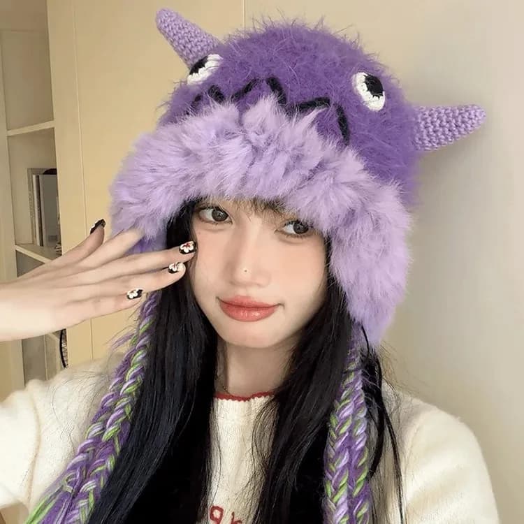 2024 Donne Ragazze Carino Cappelli Divertenti Cartone Animali Beanie Caps Spessore Caldo Cappello Invernale Con Nappe Rana Coniglio Stile