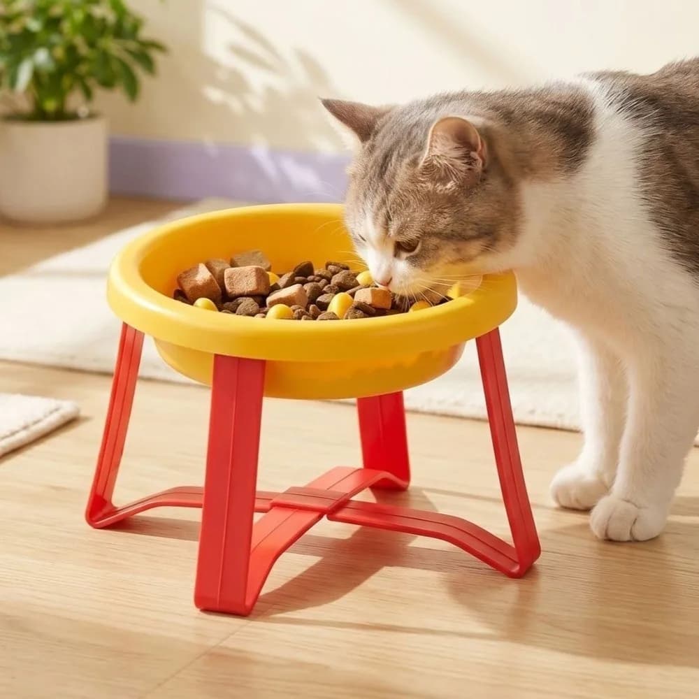 Anti-Leakage Plastic Slow-Feeding Bowl With Stand High Feet Pet Food Bowl Bite-resistant Spine Protection Cat Bowl Household Use