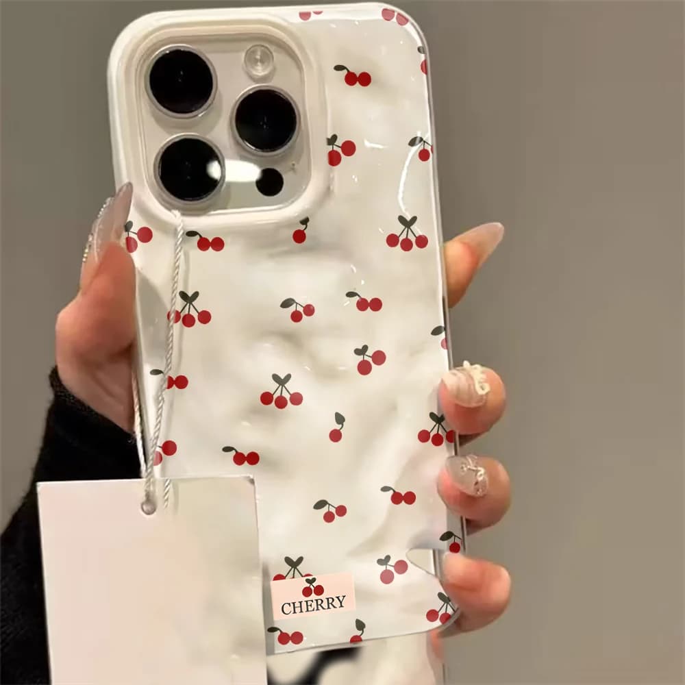 Cherry Print Phone Case for iPhone 17 16 15 14 13 12 11 Pro Max 17 Air iPhone 16 15 14 Plus Easy Install Soft Silicone Cover