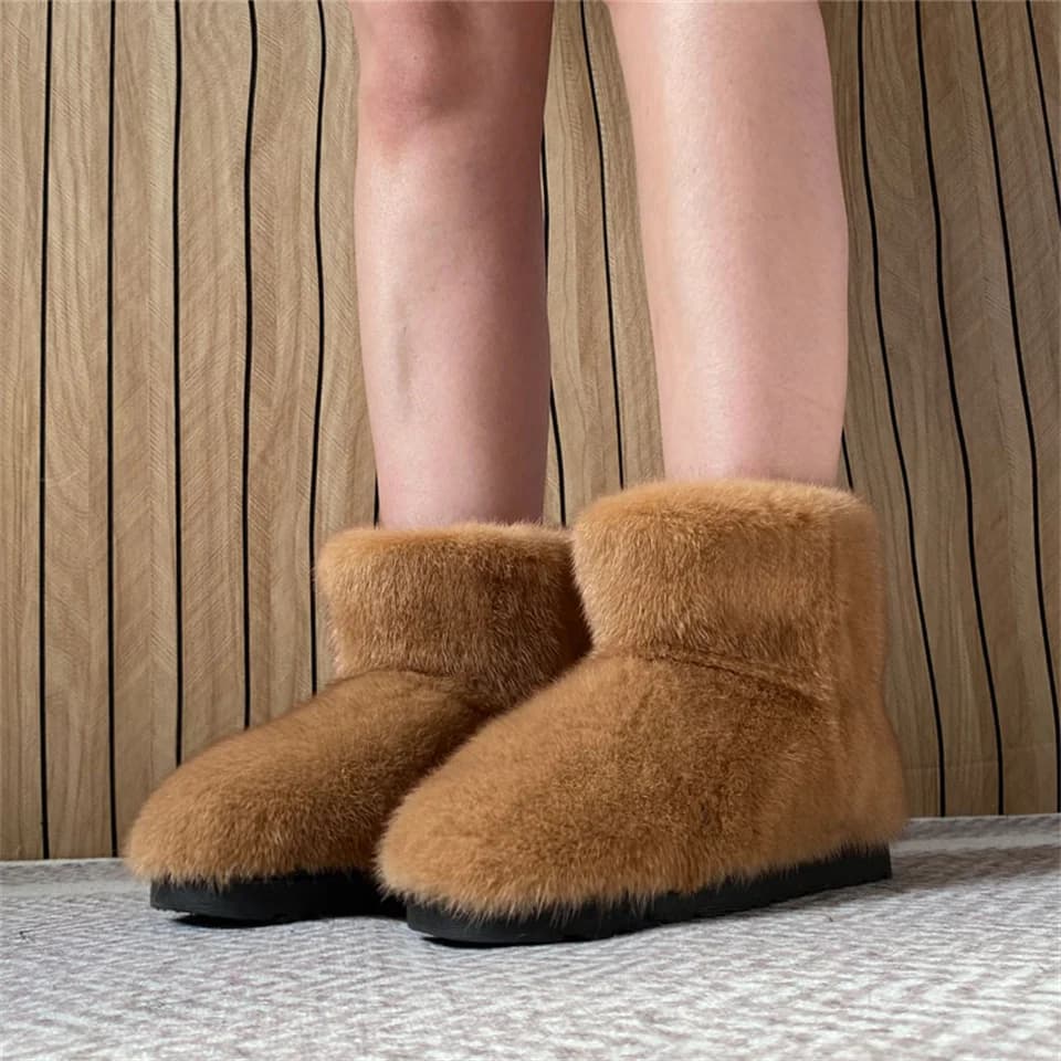 Stivali da Neve in Vera Pelliccia per Donne, Scarpe Invernali, Stivaletti in Pelliccia di Visone, Stivali Caldi Antiscivolo di Lusso per Donna