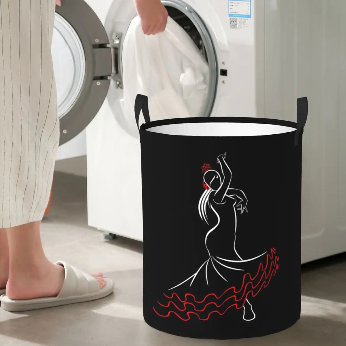 Foldable linen basket with motif Spanish Flamenco Ballerina, for dirty clothes and various items, organizer for the house
