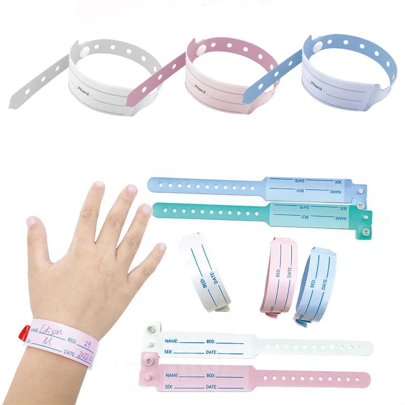 Braccialetti medici per identificazione in PVC morbido impermeabile da 100 pezzi, braccialetti pazienti scrivibili, cinturino da polso in vinile 170 * 18mm 250 * 25mm
