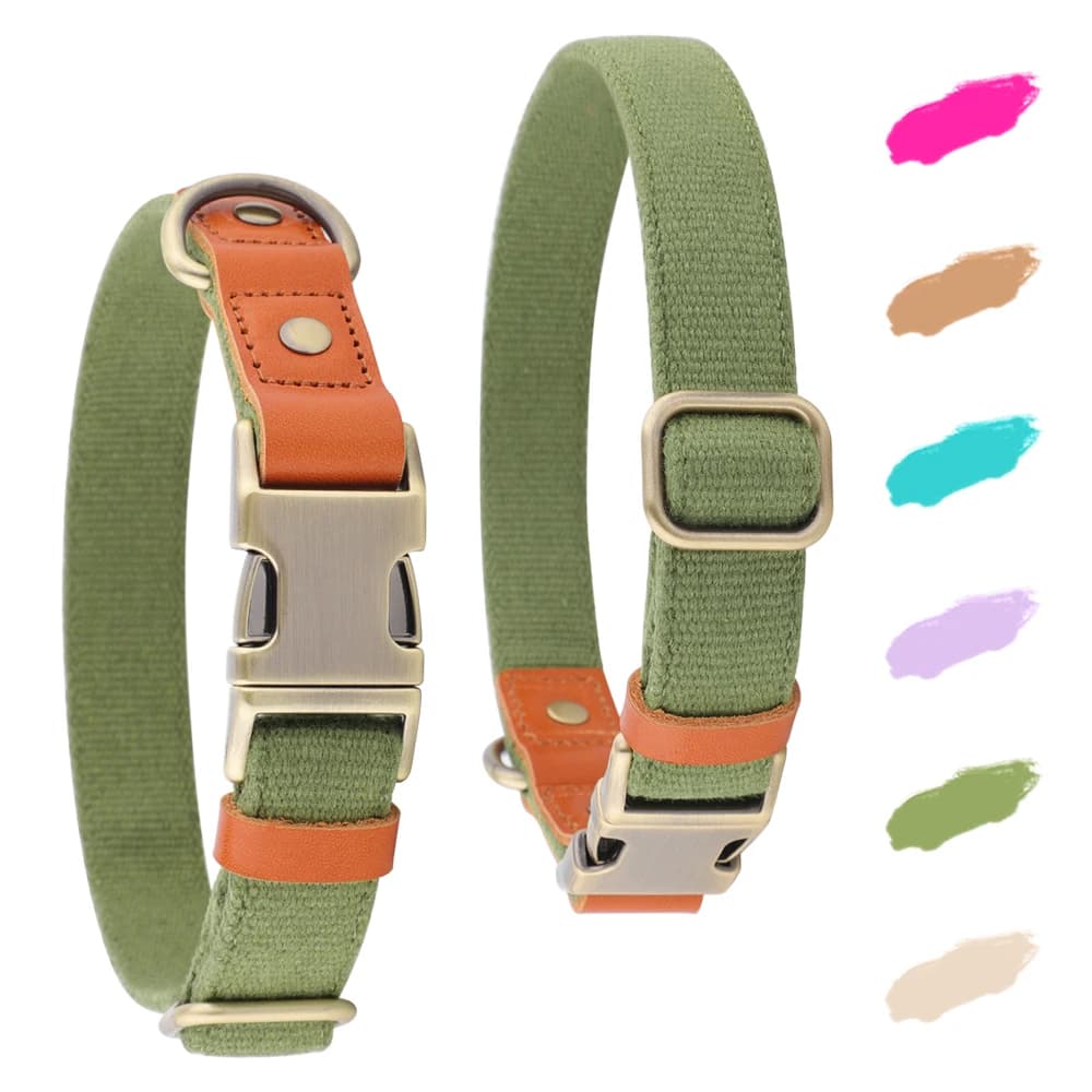 Luxury Hemp & Genuine Leather Dog Collar, Adjustable with Bronze Buckle