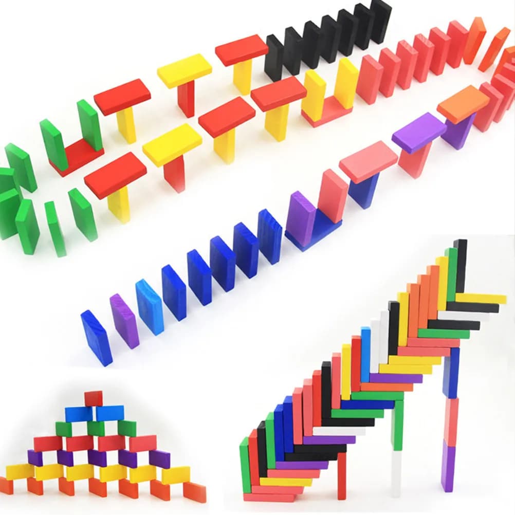 Set di 120 Blocchi Domino in Legno per l'Educazione Precoce, Gioco Creativo di Costruzione per Bambini, Set di Apprendimento, Giocattolo Educativo in Legno