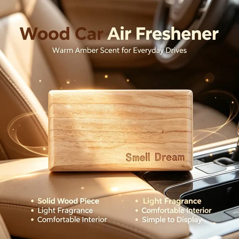 Smell Dream Wooden Car Air Freshener Diffuser, Amber Scent Refill, 3‑Pack, No Clip Included, Household & Vehicle Aroma Decor