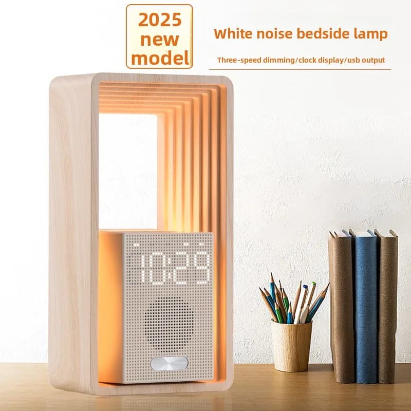 Nuova Lampada da Scrivania con Dimmer Touch, Suoni Naturali, Rumore Bianco, Sveglia Creativa con Orologio, Luce Notturna da Comodino