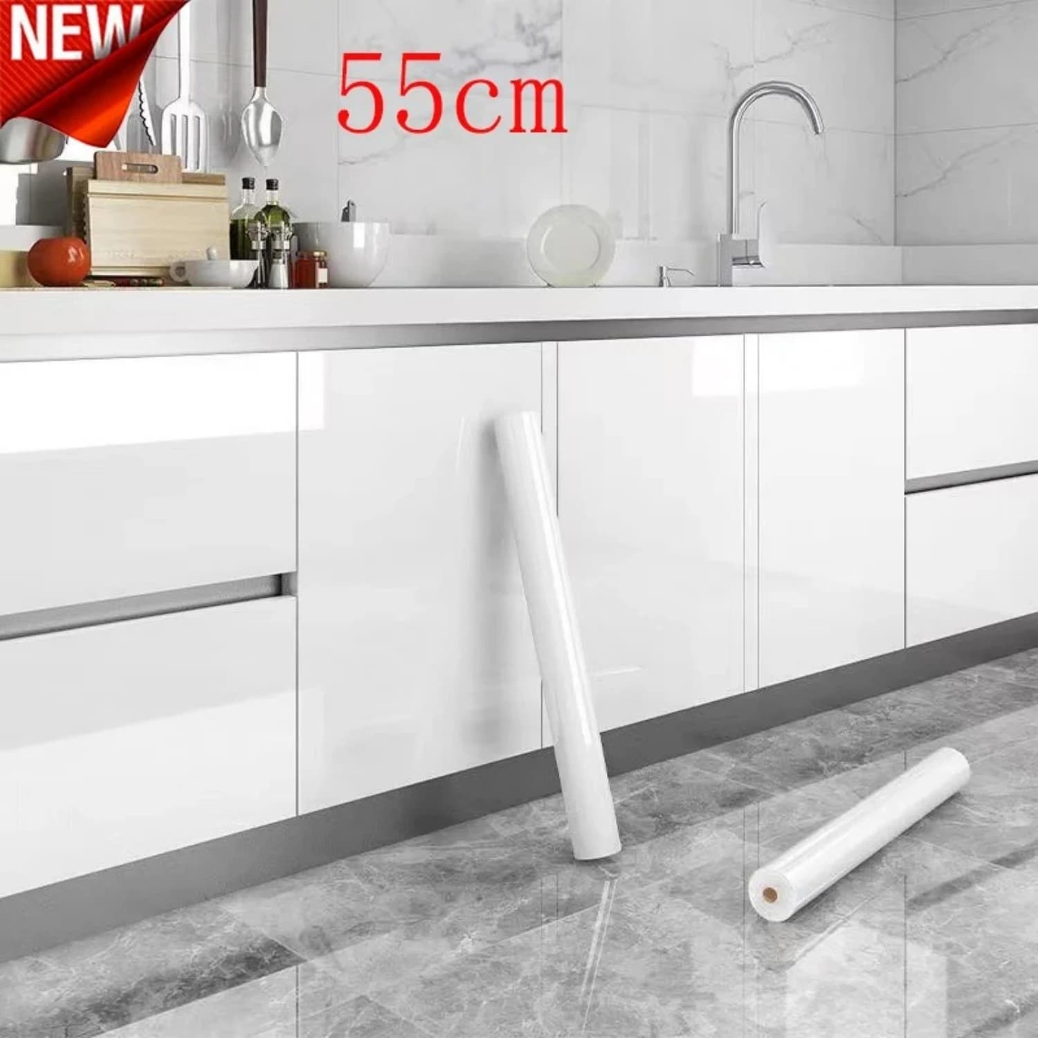 Carta Adesiva in Vinile Effetto Marmo Bianco Perlescente, Impermeabile, Autoadesiva, per Decorazione di Mobili da Cucina