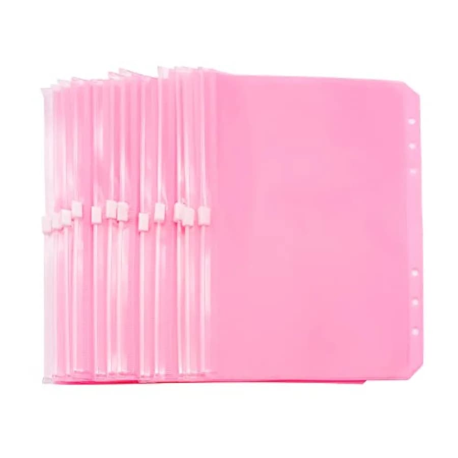 Binder Pockets Zipper Cash Envelopes Pouch Loose Leaf Bags 6 Holes PVC Zip Organizer Folder for Planner Journal Budget Filing