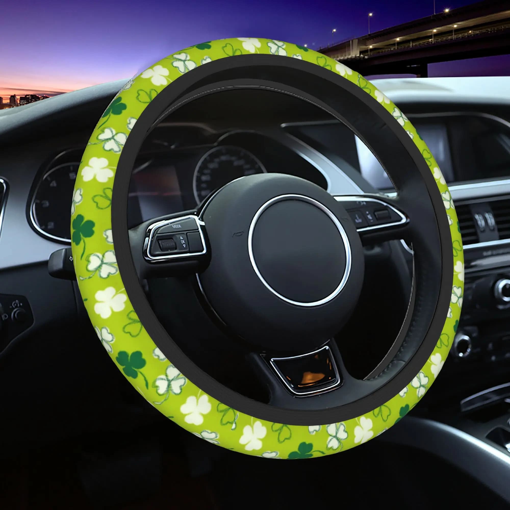 Car Steering Wheel Covers with Irish Trifoil for St Patrick's Day, Protective Accessories for Interior Cars