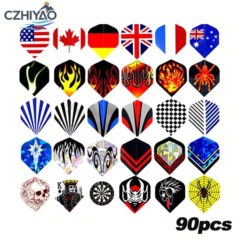 CZHIYAO 90 pz PET Professionale Standard Ali di Coda di Dardo-per Freccette, Durevole e Flessibile Kit di Accessori per Freccette in Acciaio/Punta Morbida