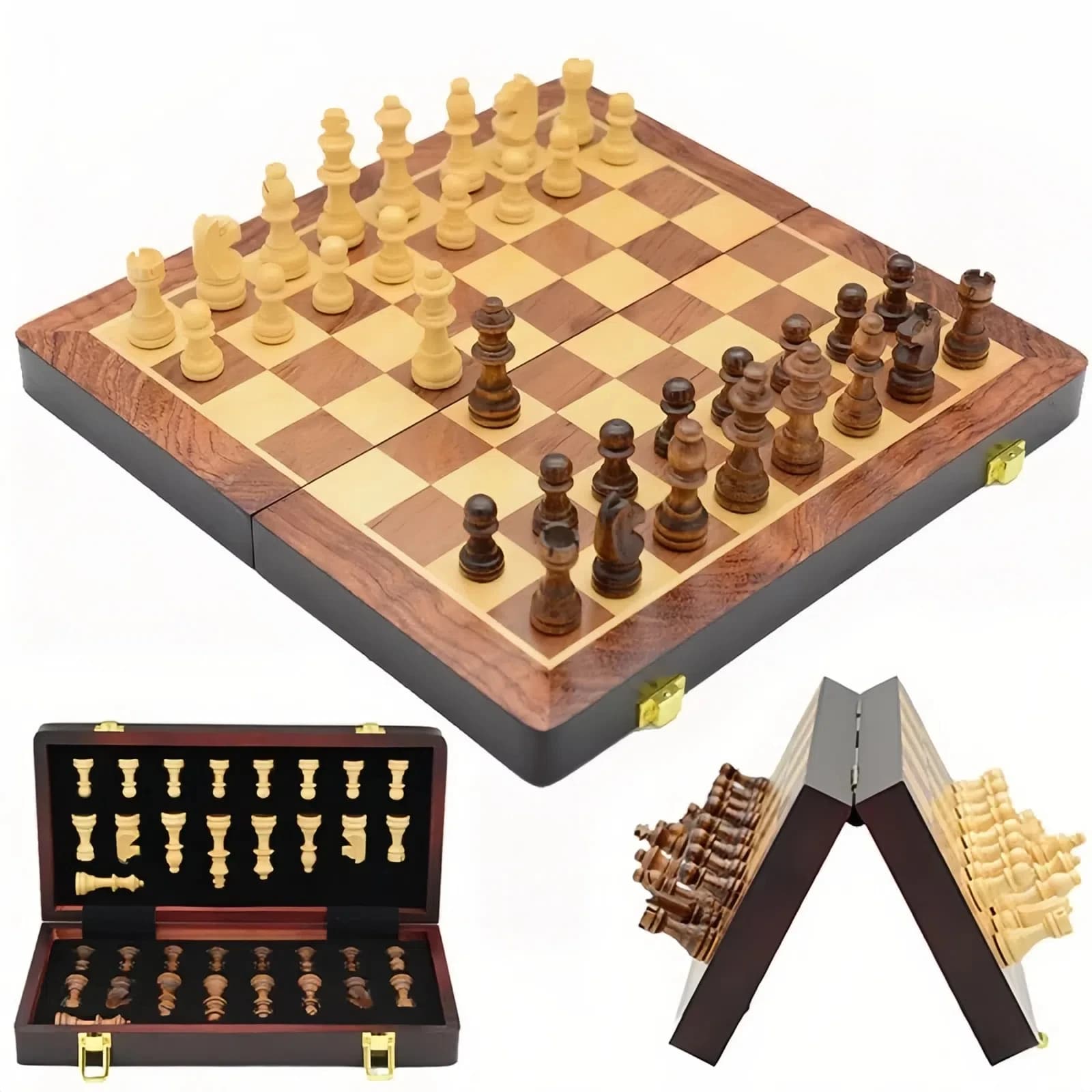 Set di scacchi in legno di pino ad adsorbimento forte Tavolo magnetico pieghevole di grandi dimensioni per riporre set di giochi da tavolo da viaggio portatili Gioco per famiglie