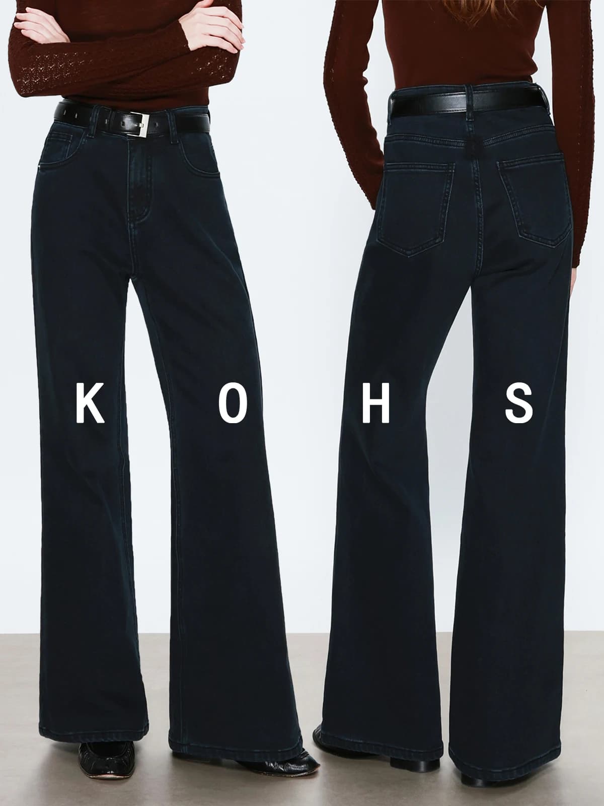 Capri pants in Denim KOHS Fce a Vita Alta, Comodi e Elasticizzati, con Gamba Svasata e Effetto Snellente, Moda Femminile