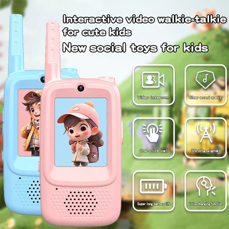 2 walkie-talkie video per bambini, selfie, invio di emoticon con foto e voce, per bambini, campeggio al coperto, compleanno, Natale, regali per ragazzi