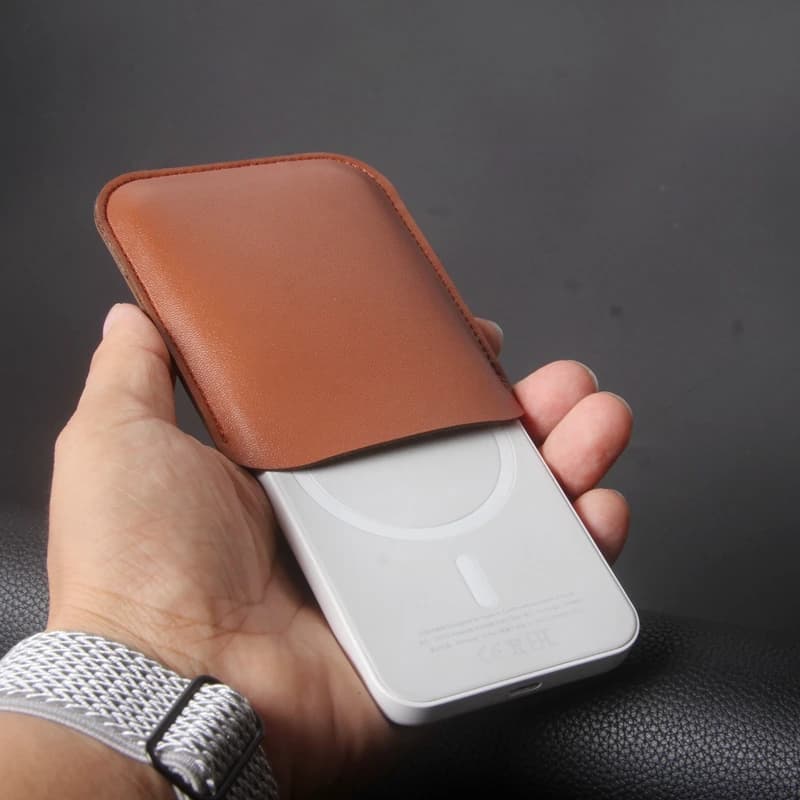 Power Bank Cover Pouch Leather Case for iPhone 13 Magsafe External Battery Cover