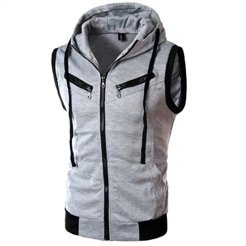 Gilet senza maniche con cappuccio da uomo nuovo tinta unita slim fit cardigan casual capispalla gilet vintage maschile streetwear gilet con cappuccio