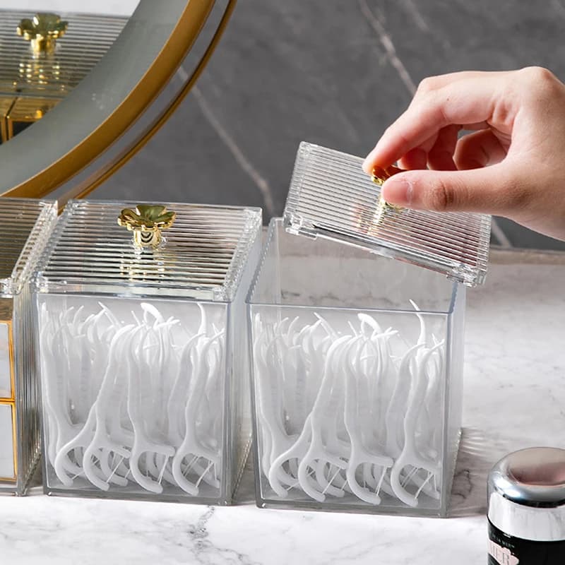 Popolare Organizzatore per Trucchi in Acrilico, Contenitore per Bastoncini di Cotone, Scatola Portaoggetti per Cosmetici e Gioielli, per l'Organizzazione del Bagno