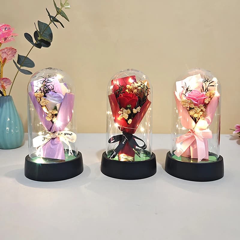 1 Set Eternal Rose Light with Soap Flower - LED Acrylic Cover Gift for Valentine's Day, Mother's Day, Wedding & Bridesmaid