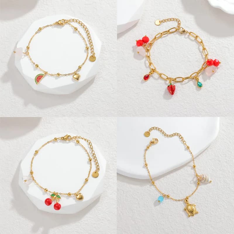 365 Fashion Multiple Styles Handmade Accessories Fruit Sea Turtles Series Stainless Steel Bracelets Daily Wear Jewelry Gift