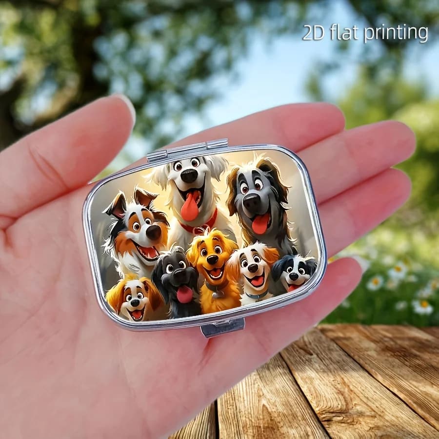 A Cute Dog-Shaped Pill Box with Two Compartments, a Portable Mini Vitamin Case Suitable for Travel and Home Use, Also Ideal for Storing Earrings and Jewelry—A Unique Gift Option That Can Easily Fit into a Handbag.
