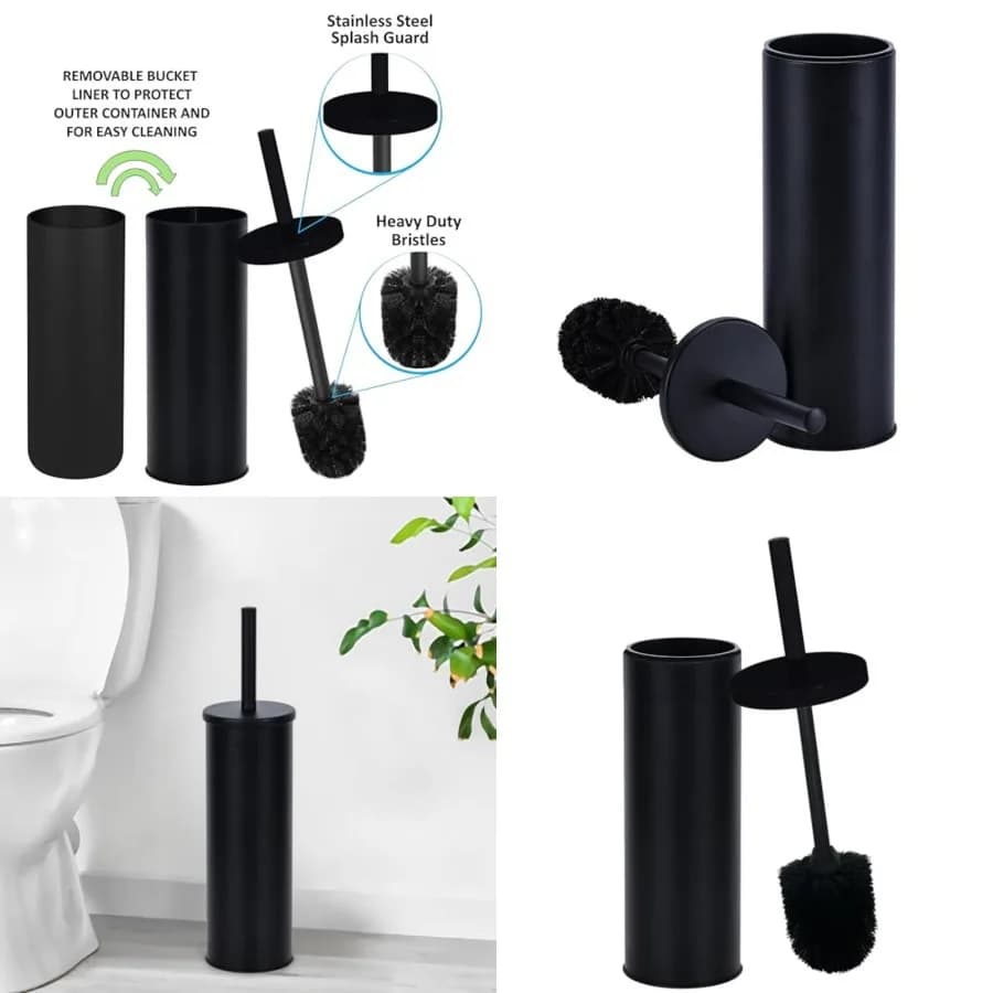 Spazzola per WC profonda e robusta con supporto - Pulizia resistente - Detergenti per WC - Essenziali per la casa - Spazzola in silicone - Detergente per bagno - Prodotti per la pulizia - Articoli per la casa, Nero opaco