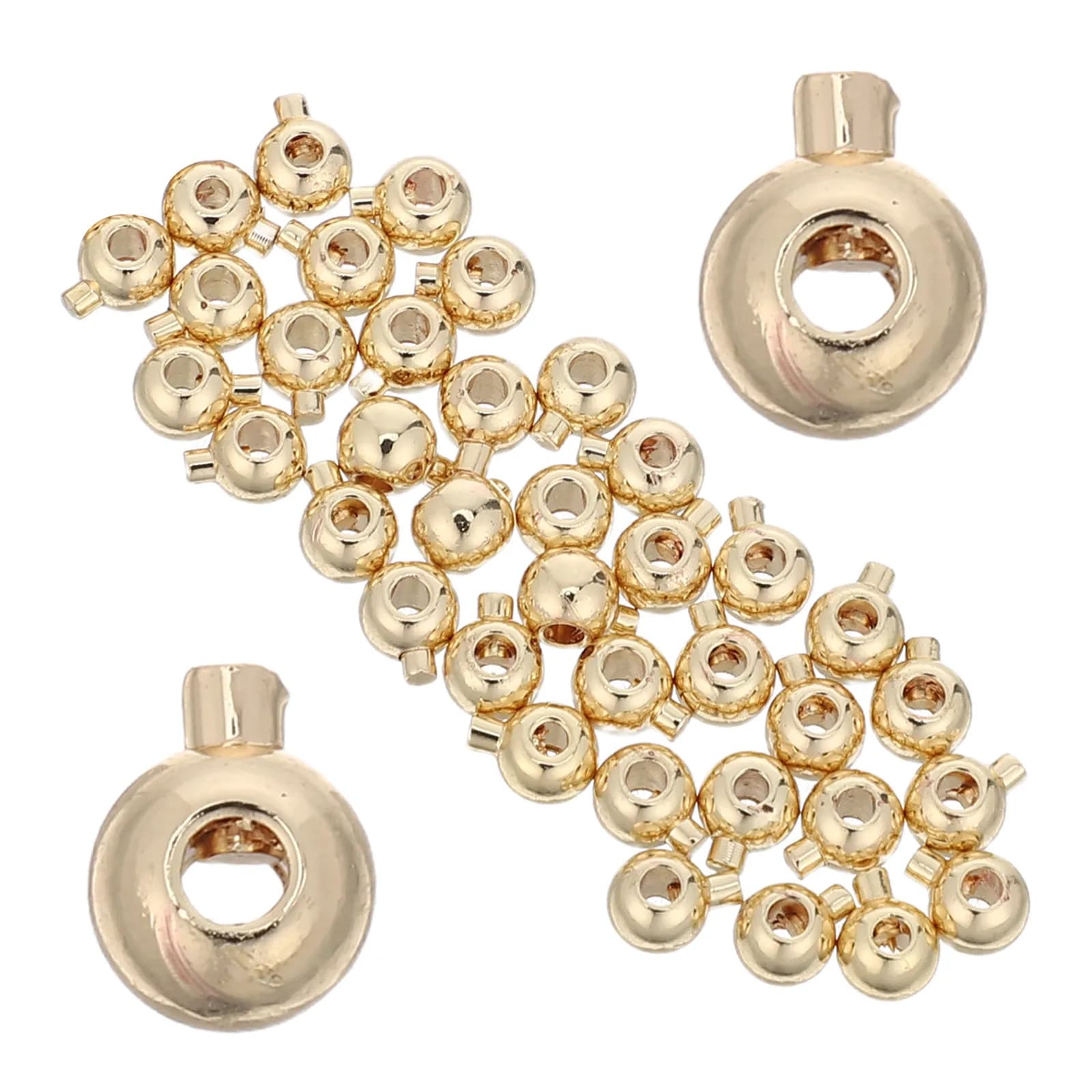 40Pcs Jewelry Clasps Round Gold Plated Copper Crimp Beads for Jewelry Making Bracelet Necklace Connector Ends DIY Craft Supplies