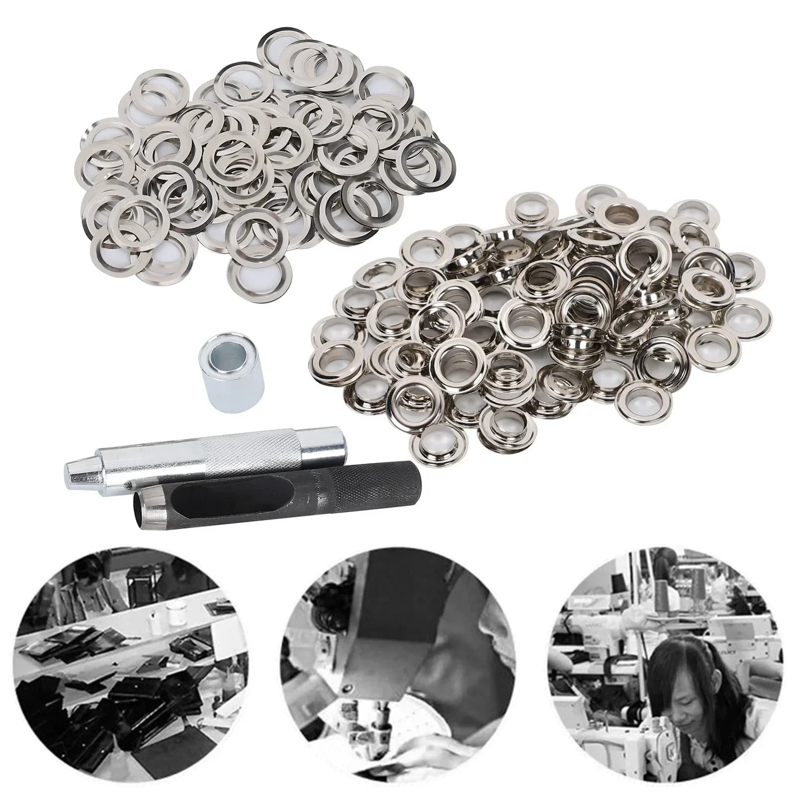 Set da 100 kit di strumenti per passacavo occhielli accessori per abbigliamento artigianale cavo in ottone con scatola di immagazzinaggio