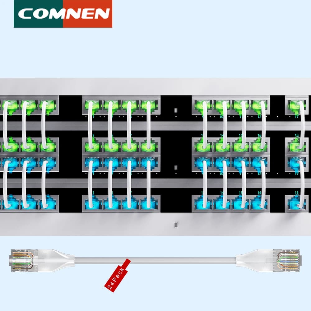 COMNEN 24 Pack Ethernet Lighting Patch Cable Flexiable Slim Cat6a 10G POE LAN Cable for Switch Ps5 Router Xbox Computer