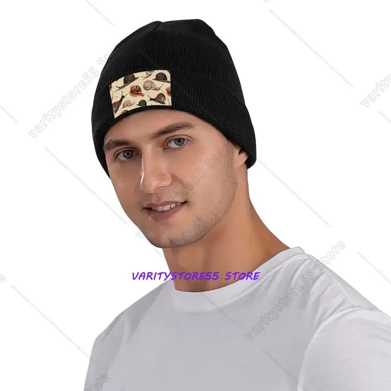 Retro Hand Drawn Snail Pattern Patch Bonnet Hats Beanie Hats Autumn Graphic Knit Hat Casual Female Male Outdoor Warm Soft Cap