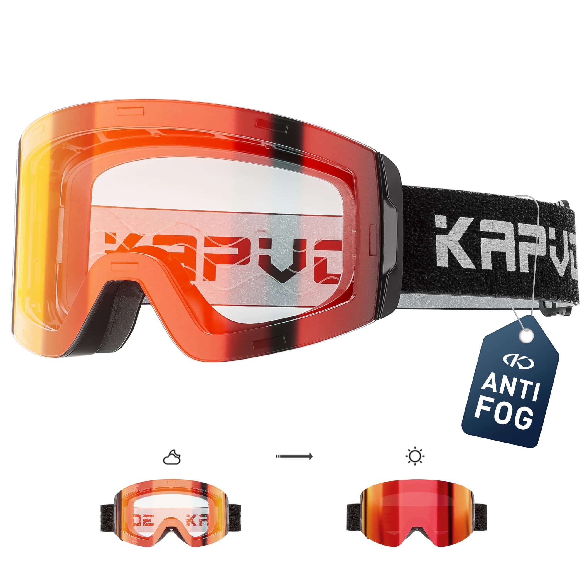 KAPVOE Occhiali da sci invernali fotocromatici caldi Doppio magnete Assorbe strati UV400 Rivestimenti antiappannamento Uomo Donna Snowboard Sci