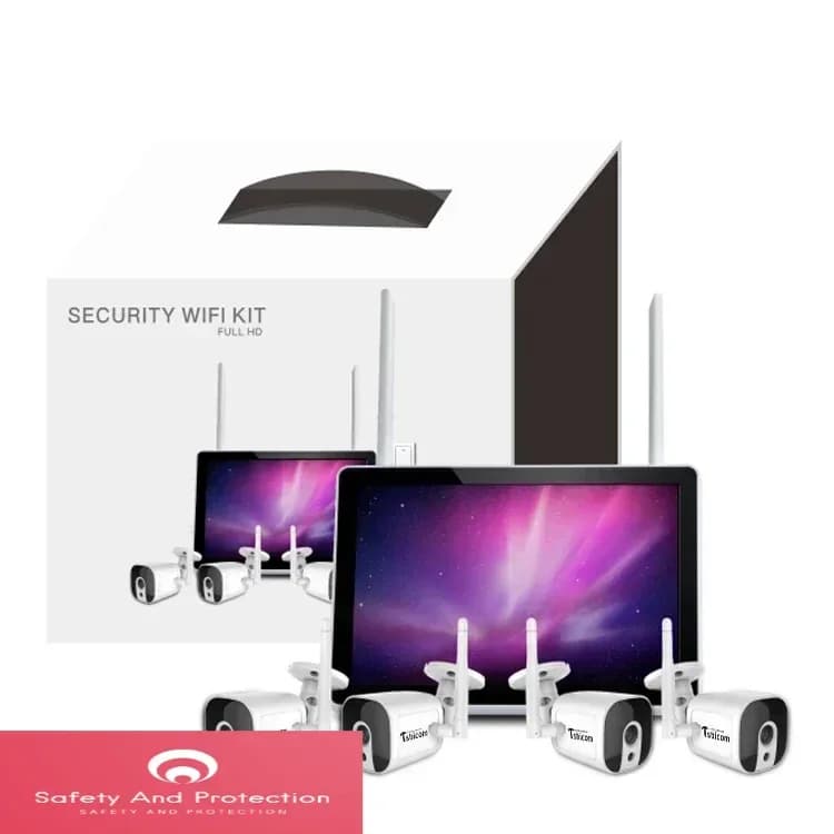 Kit NVR Wi-Fi TUYA Smart 4CH con Schermo LCD 12 Pollici HD 1080P, Sistema di Videosorveglianza Wireless con Visione Notturna per Casa