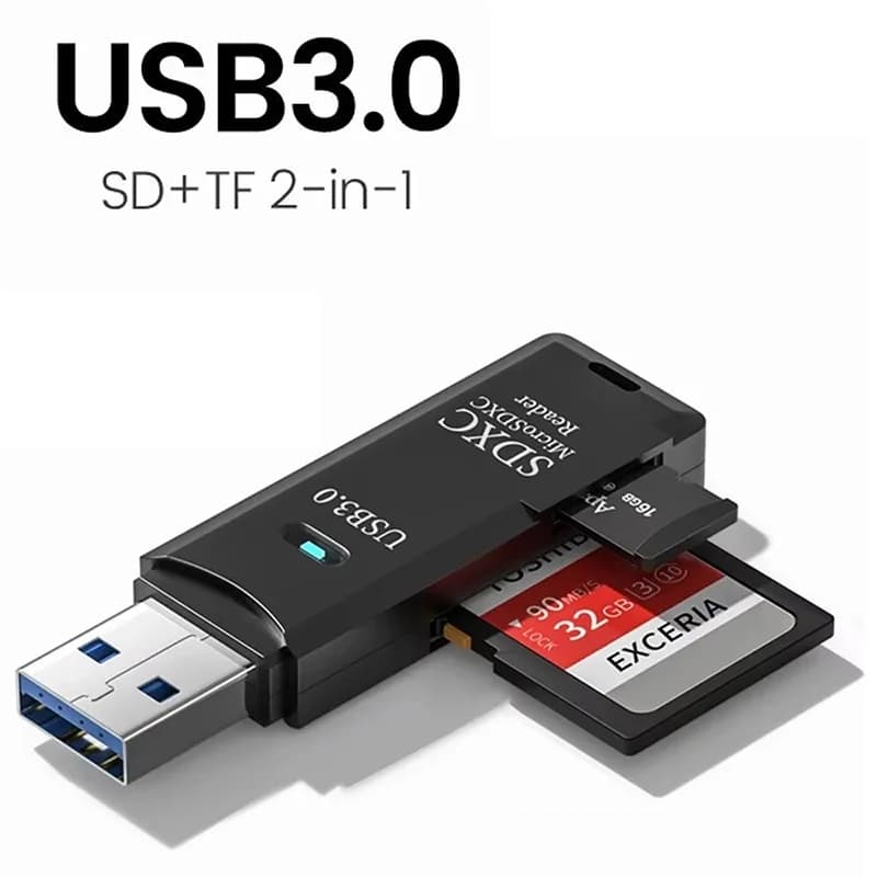 Lettore di schede USB 3.0 multifunzione 2 in 1, lettore di schede di memoria Micro SD, adattatore per schede USB Flash Drive per PC, laptop e accessori