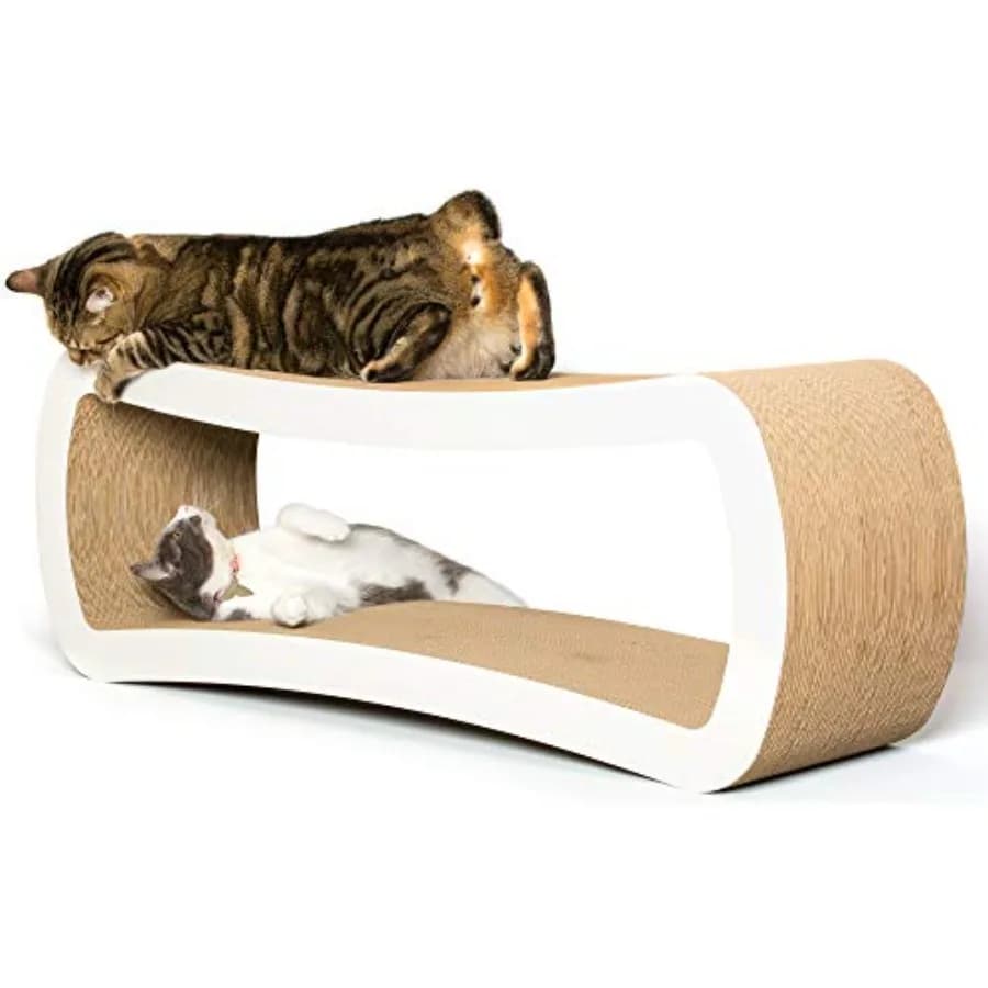 Tiragraffi Jumbo per Gatti Bianco 39 x 11 x 14 pollici, 4 Superfici in Cartone per Tirare, 2 Livelli per Tirare, Giocare, Riposare e Nascondersi, 100% Riciclabile