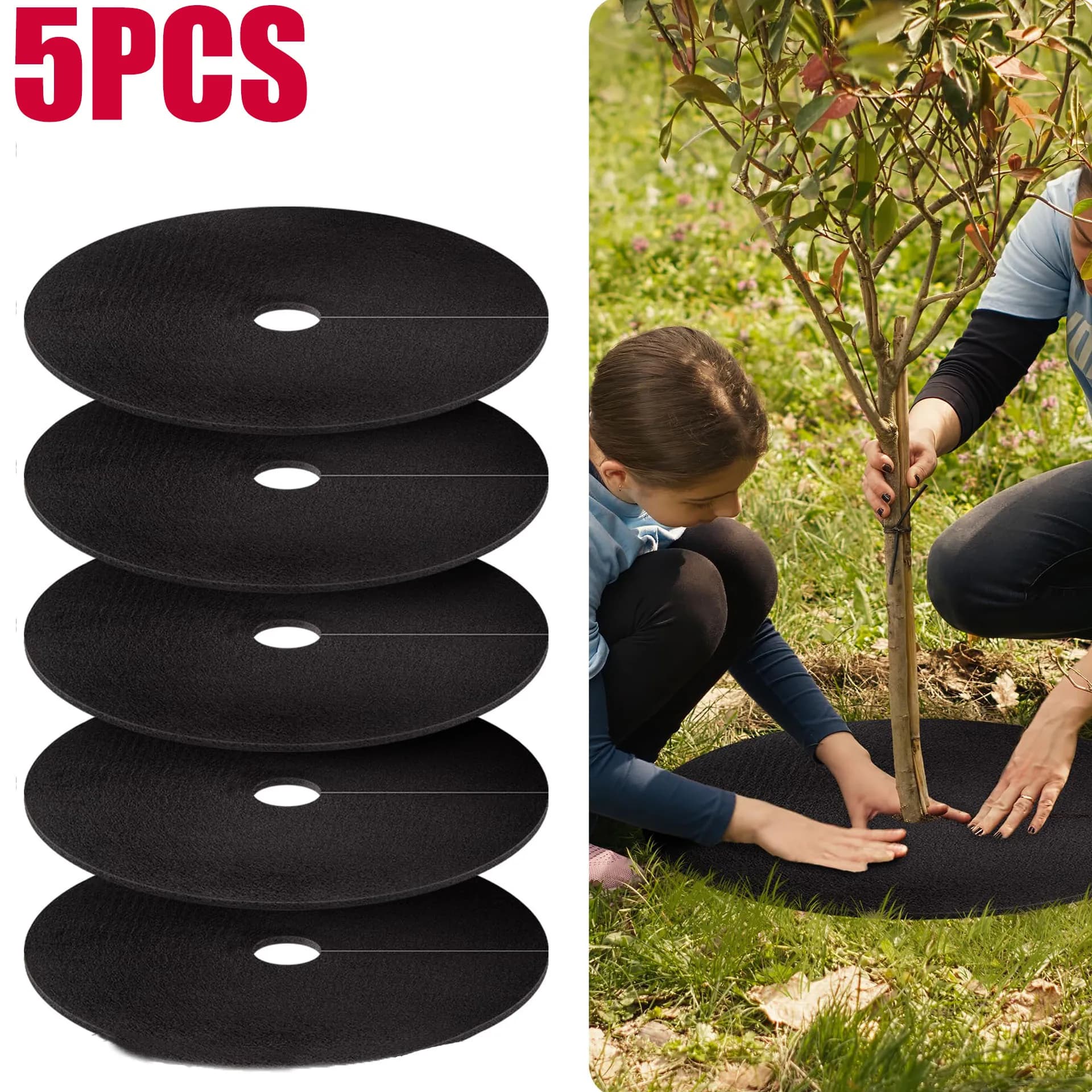 5PCS Weed Mat Non-Woven Tree Mulch Ring Tree Protector Mat Reusable Weed Barrier for Weed Control Root Protectio