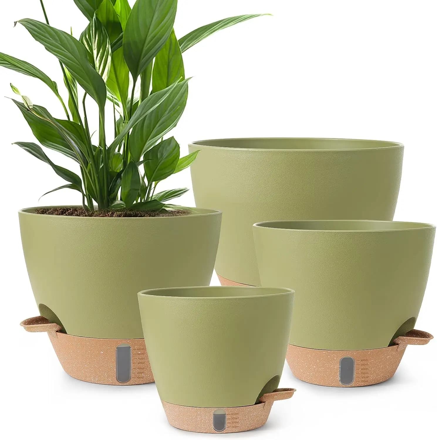 Plant vases, Large Autoirrigating Plastic Vases from 12/10/9/8 Inches for Interior and Exterior with Draining Holes