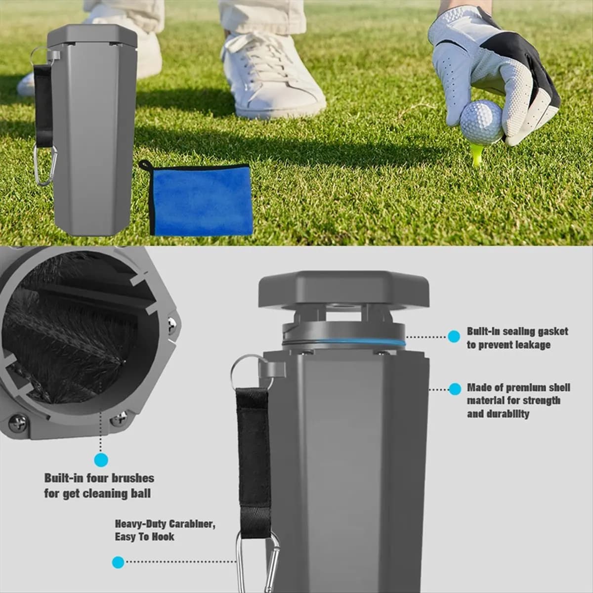 (ABYM) Lavapalline da golf portatile, strumento per la pulizia di asciugamani, riutilizzabile, per esterni, da carrello, portabicchieri universale, accessori da golf