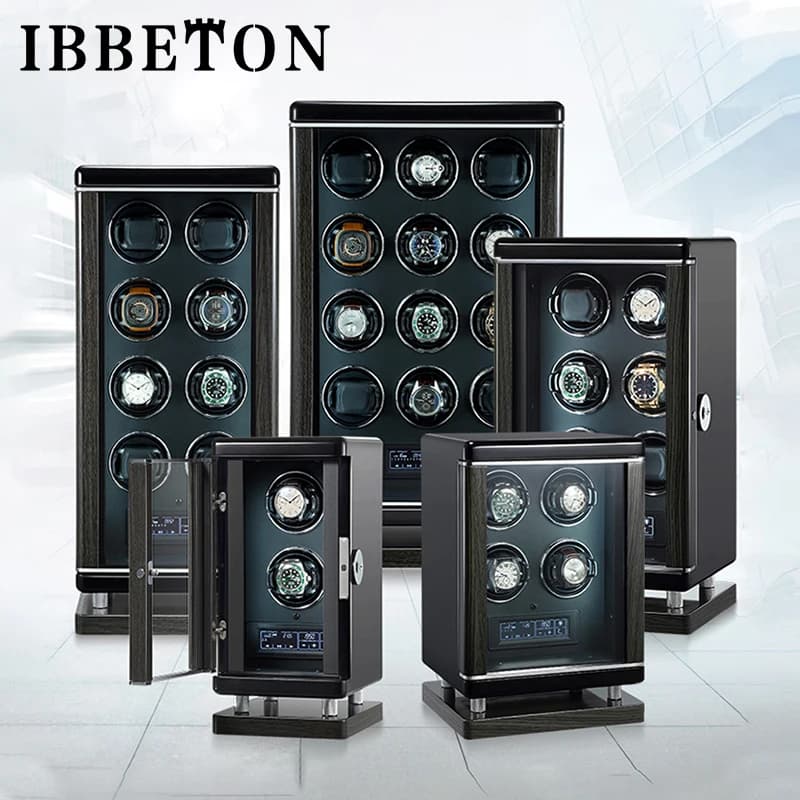 IBBETON Scatola Porta Orologi Automatica di Lusso con 12/24 Scomparti, Dispositivo di Agitazione a Catena, Scatola di Stoccaggio con Sblocco Impronta Digitale, Finitura Laccata a Pianoforte che Non Sbiadisce Mai