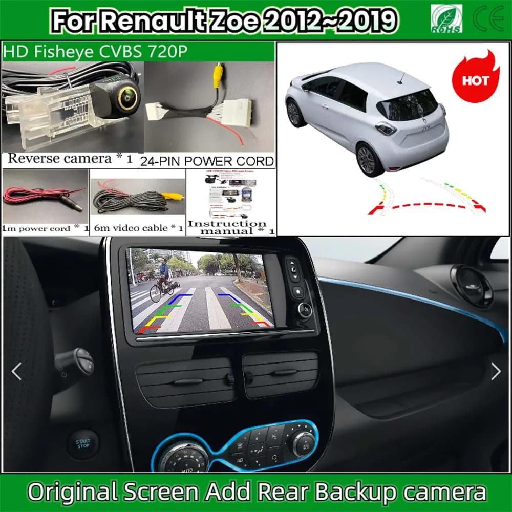 Telecamera per retromarcia per Renault Zoe 2012~2019 Schermo OEM Aggiungi telecamera per retromarcia di backup Visione notturna HD