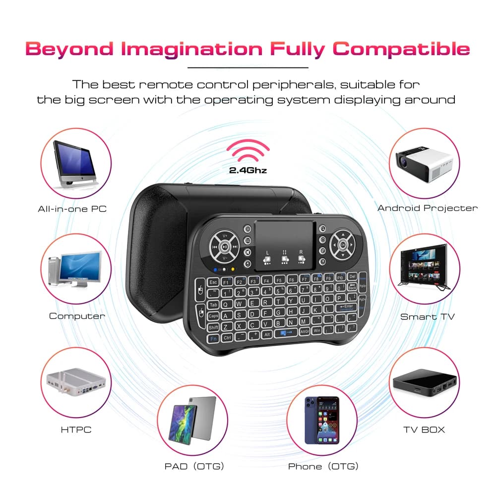 I10 i8 Wireless Mini Keyboard Dual Mode BT4.2 2.4G Remote Backlit 7 Color Touchpad Air Mouse for Android TV Box PC Projector Pad