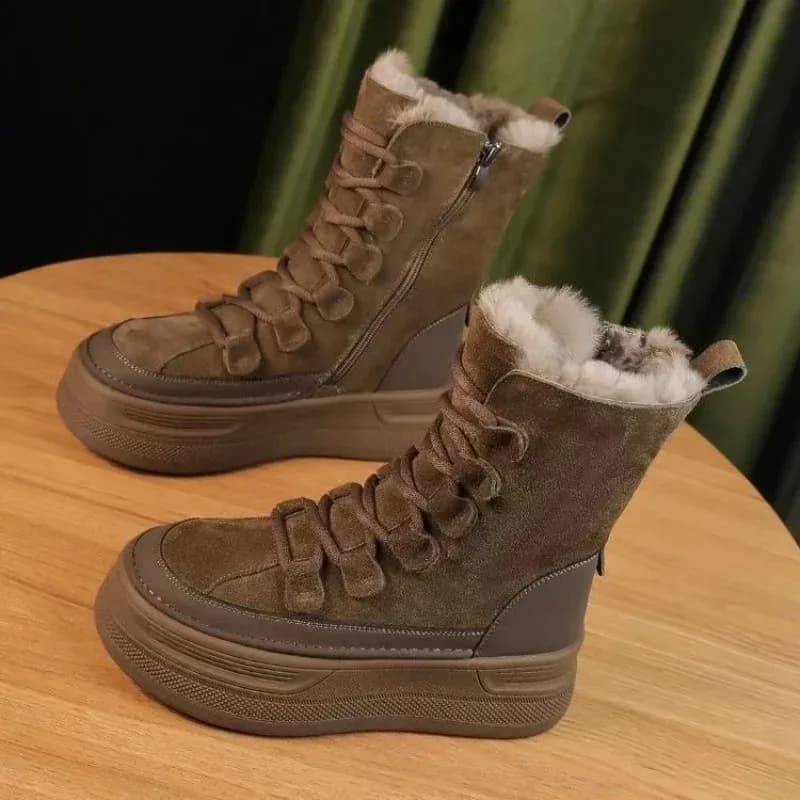 Fashion Outdoor Travel Boots Women Suede Mountaineering Boots Thick Fur Mid-Calf Snow Boots 2025 Winter Platform Cotton Shoes