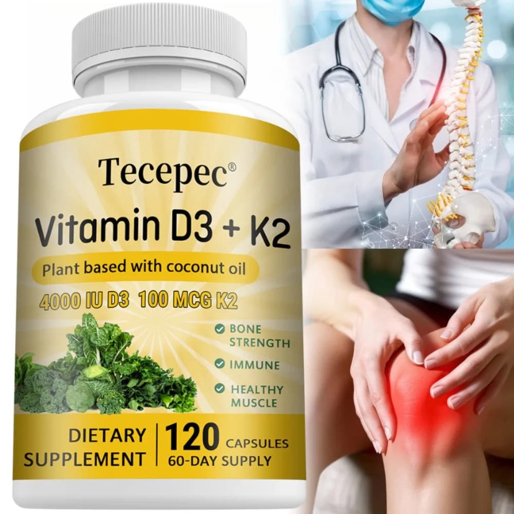 Vitamin D3 + K2 Supplement - Bone, Joint, Heart, Immune, Teeth and Skin Health Support - Non-GMO Supplement