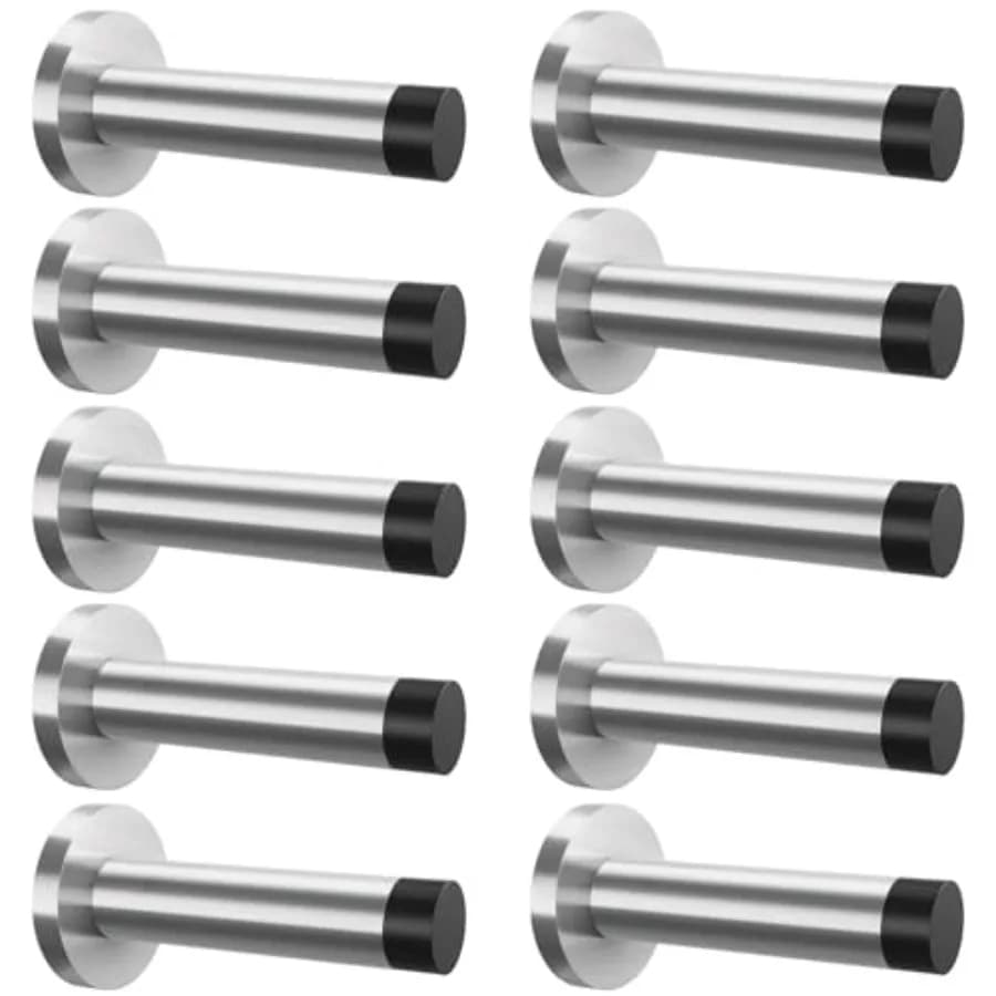 DOKU 10Pcs Door Stop, 3.5 Inch Heavy Duty 304 Stainless Steel Door Stopper with Rubber Tips Bumper, Wall Mounted Door Holder Pr