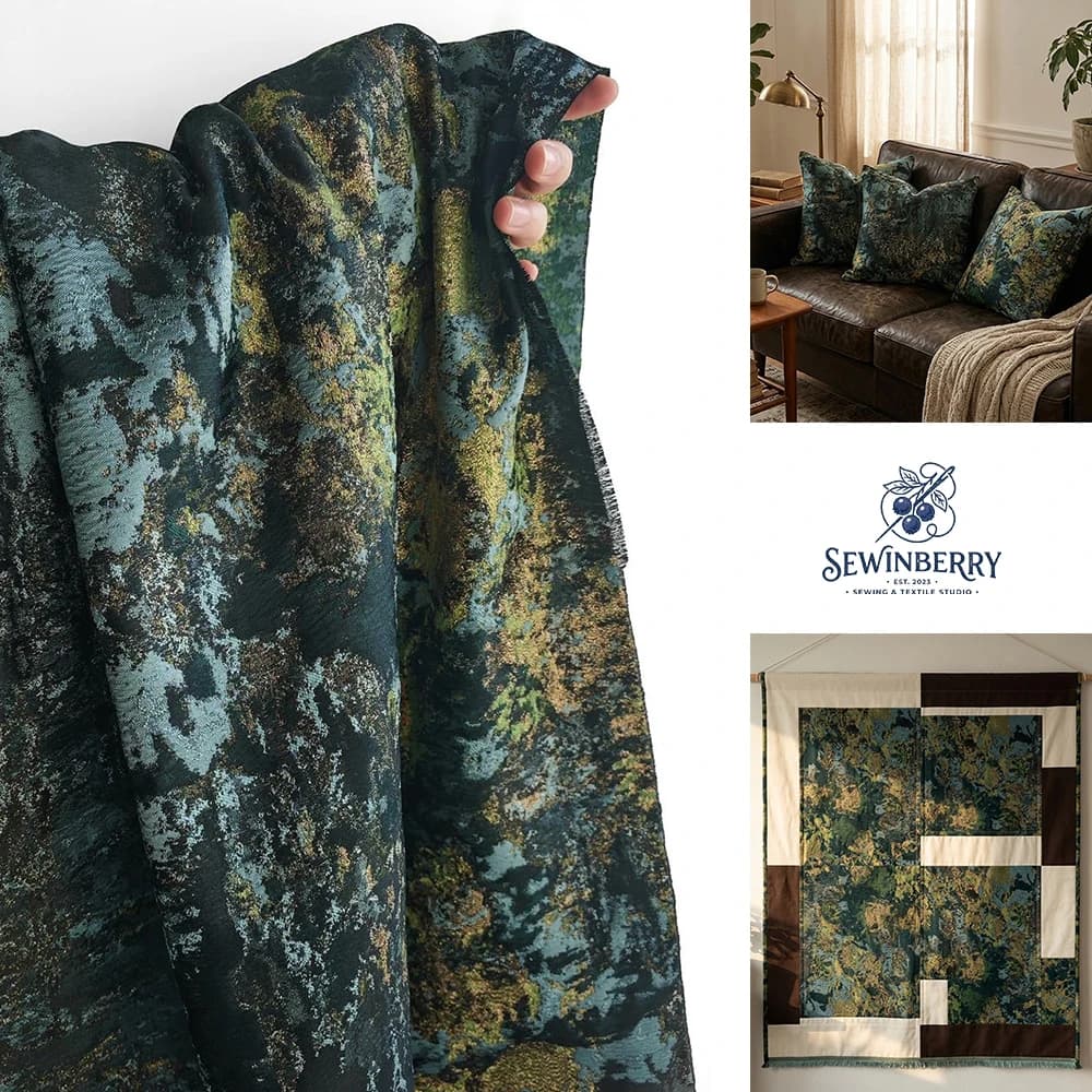 Green Moss Jacquard Polyester Fabric Gold Foil New Chinese Hanfu 50x160cm For Fat Quarter Patchwork DIY Sewing